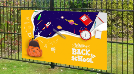Welcome back to School, School bag and space banner