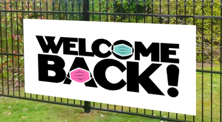 Welcome Back, Black with white background Banner
