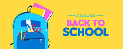 Back To school Web Banner, colourful kid backpack