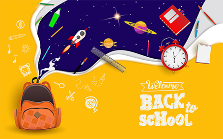 Welcome back to School, School bag and space banner