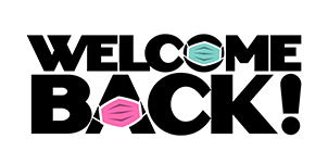 Welcome Back, Black with white background Banner