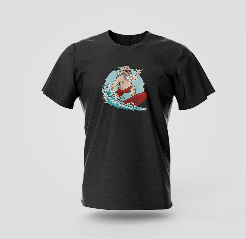 surfing santa t-shirt