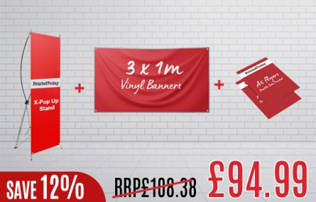 3m x 1m Vinyl Banner + 500x A5 Flyers (Double Sided) + X-Stand