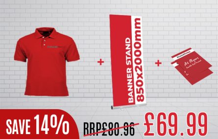 Pull Up Banner 850x2000mm + 1x Polo Shirt + 500x A5 Flyers (Double Sided)