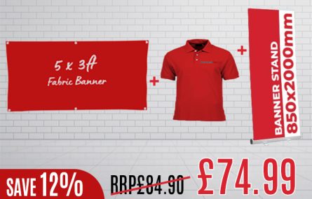 5 ft x 3 ft Fabric Banner + Pull Up Banner 850x2000mm + 1x Polo Shirt