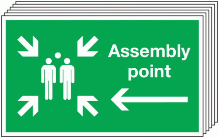 6-Pack Assembly Point (Group & Arrow Left Symbols) Signs