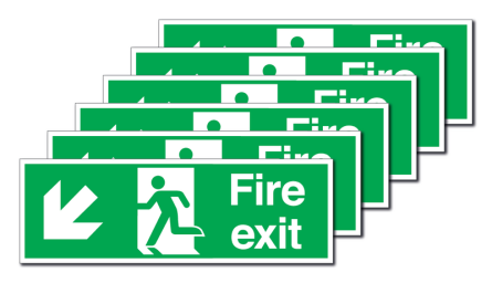 6-Pack Fire Exit Running Man/Arrow Diagonal Down Signs