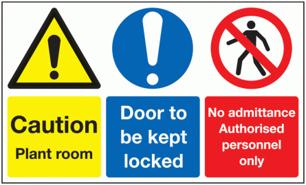 Caution Plant Room/Door Kept Locked Multi-Message Signs