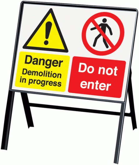 Danger Demolition In Progress Stanchion Sign