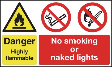 Danger Highly Flammable/No Smoking/Naked Lights Signs