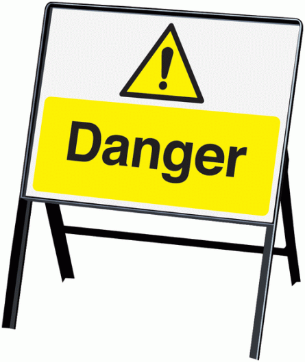 Danger Stanchion PVC Hazard Signs Symbol/Text - Single