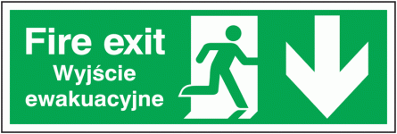 Fire Exit Running Man/Arrow Down Welsh/English Signs