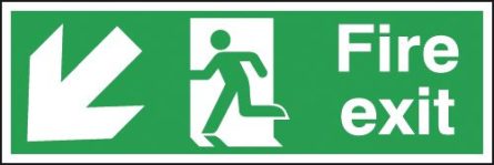 Fire Exit Running Man & Diagonal Arrow Down/Left Sign