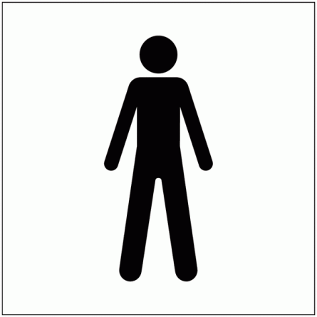 Gentlemen Symbol Washroom White/Black Single Square Sign