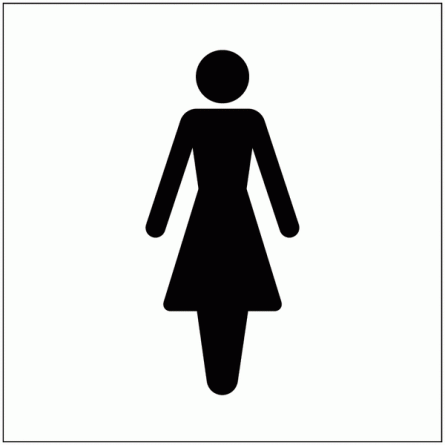 Ladies Symbol Washroom White/Black Square Sign - Single