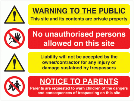 Multi-Message Signs Private Property/No Unauthorised...