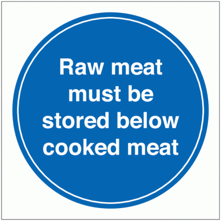 Raw Meat Must Be Stored Below Cooked Meat Sign