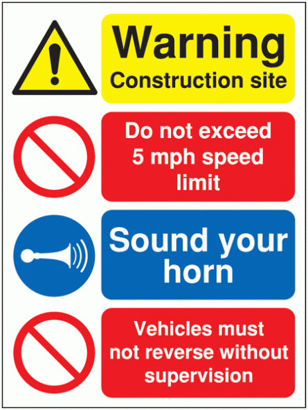 Warning Construction Site/Do Not Exceed 5mph Signs