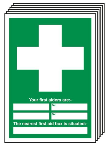 6-Pack First Aiders and First Aid Box Signs