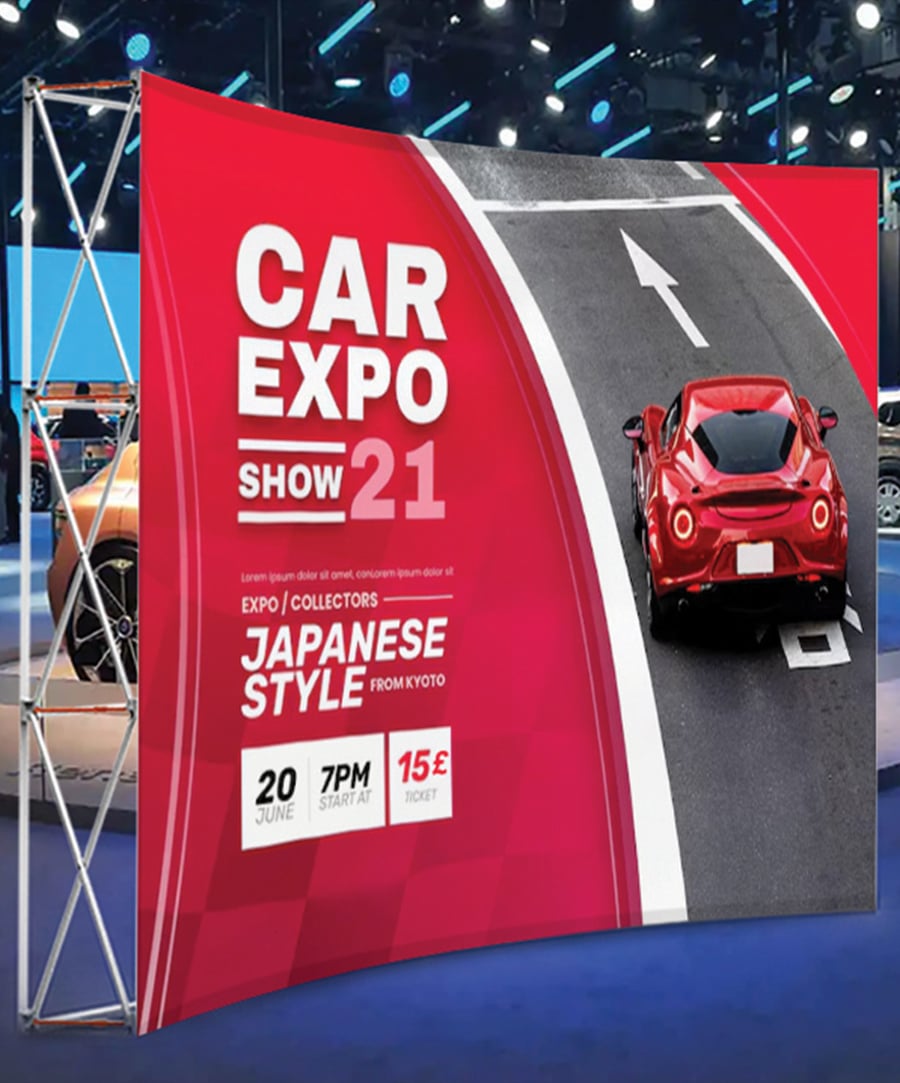 3m x 3m Curved Pop Up Exhibition Backdrop Stand With Printed Fabric Graphics