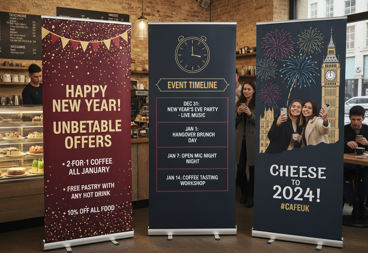 Cafe New Year Banner Stands