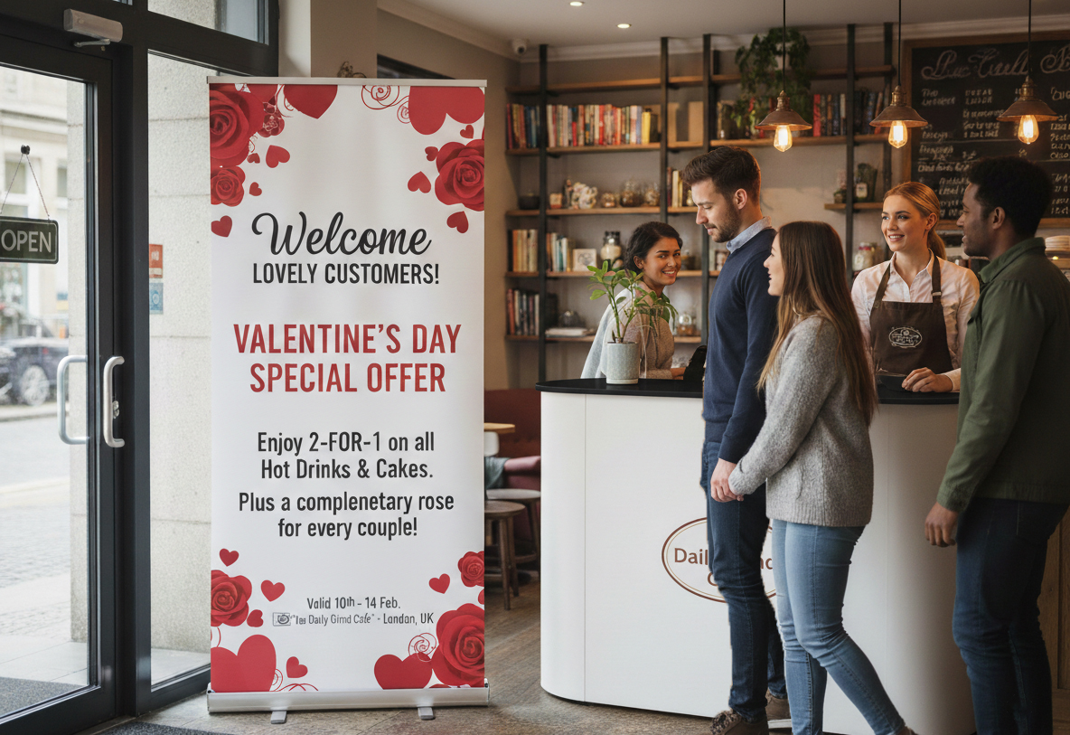 Cafe Valentine's Day Banner Stands