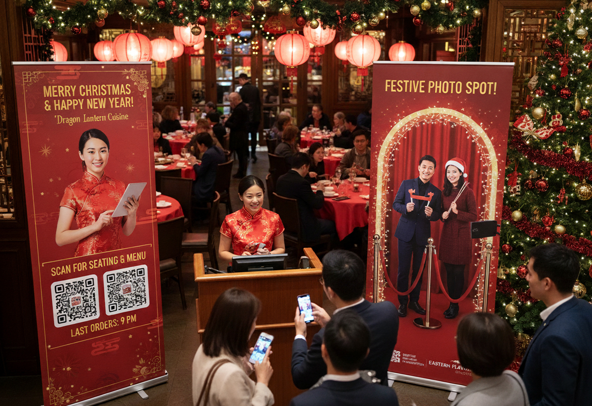 Chinese Restaurant Christmas Banner Stands