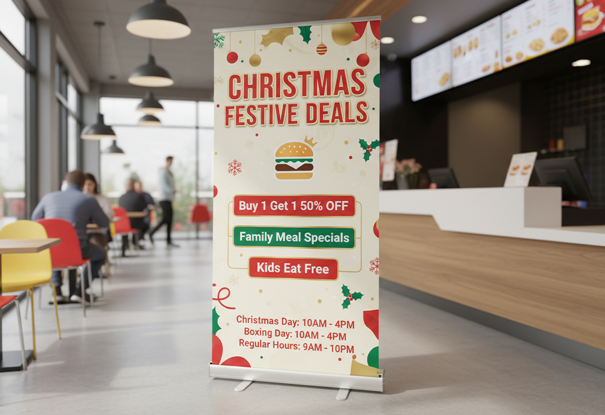 Fast Food Restaurant Christmas Banner Stands