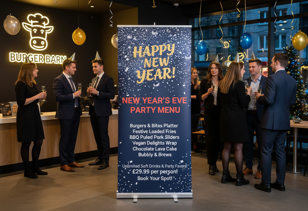 Fast Food Restaurant New Year Banner Stands