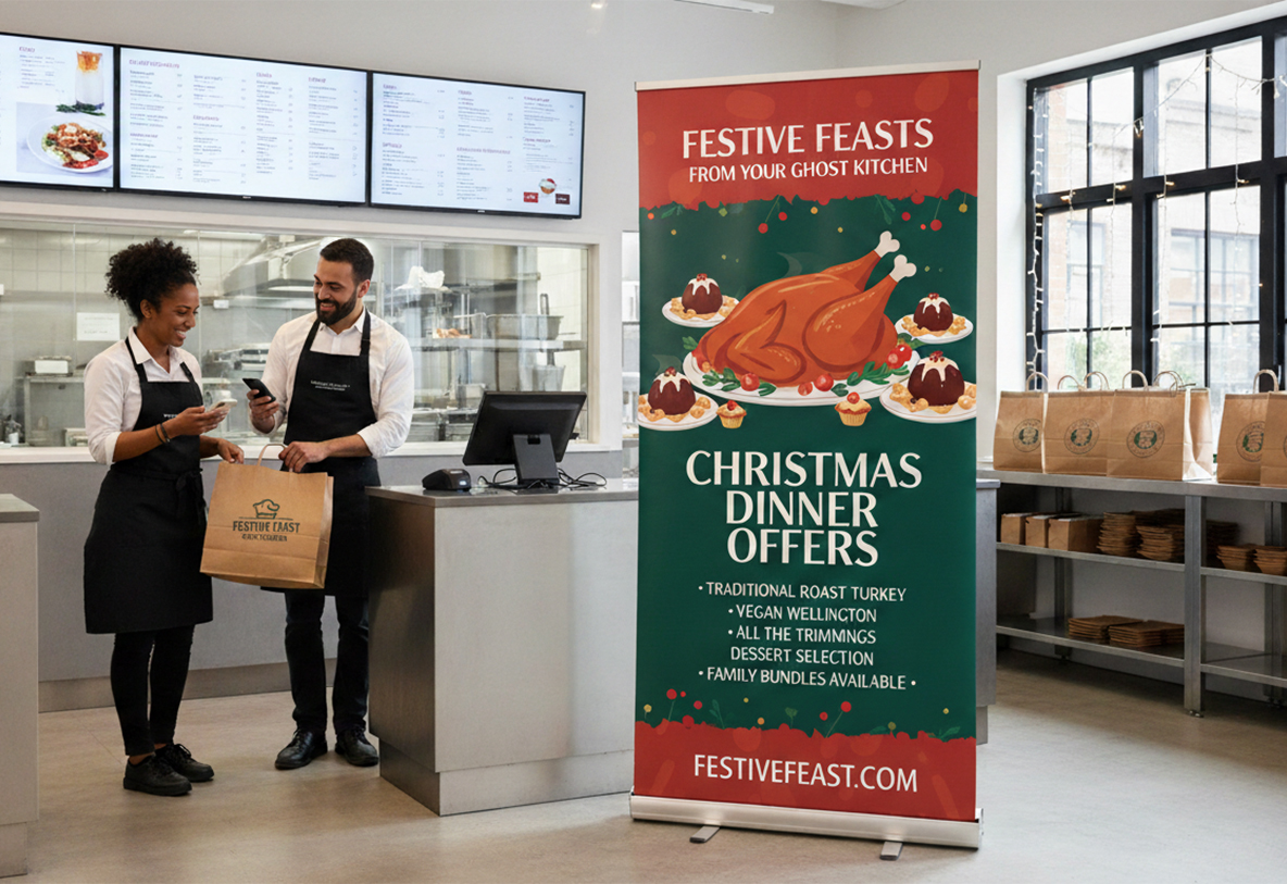 Ghost Kitchen Christmas Banner Stands