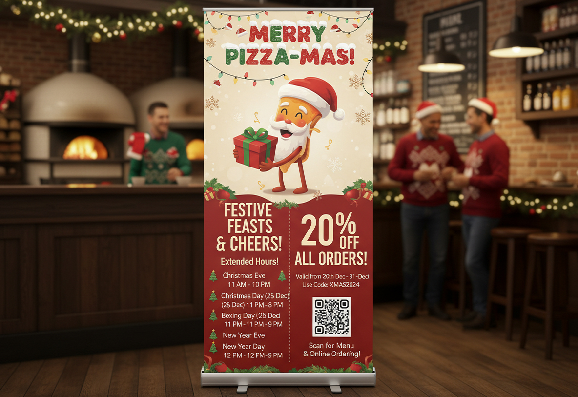 Pizzeria Christmas Banner Stands