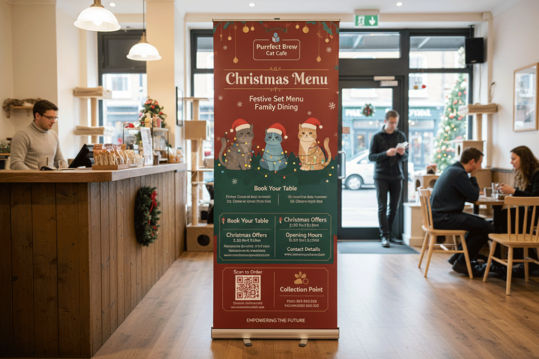 Cat Cafe Christmas Banner Stands