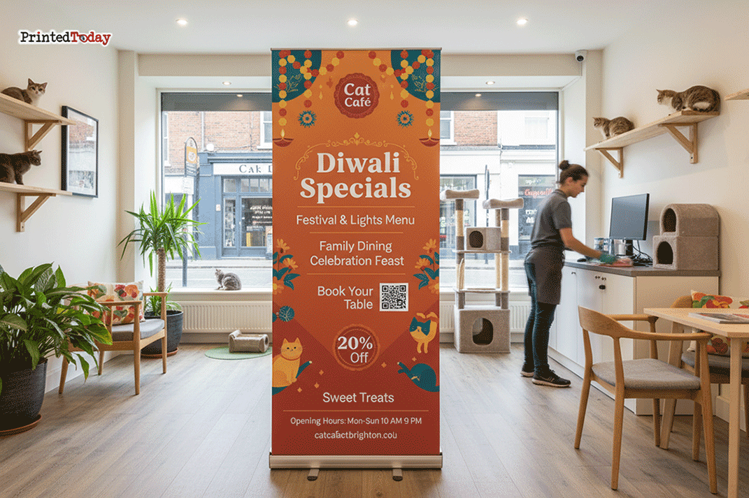 Cat Cafe Diwali Banner Stands