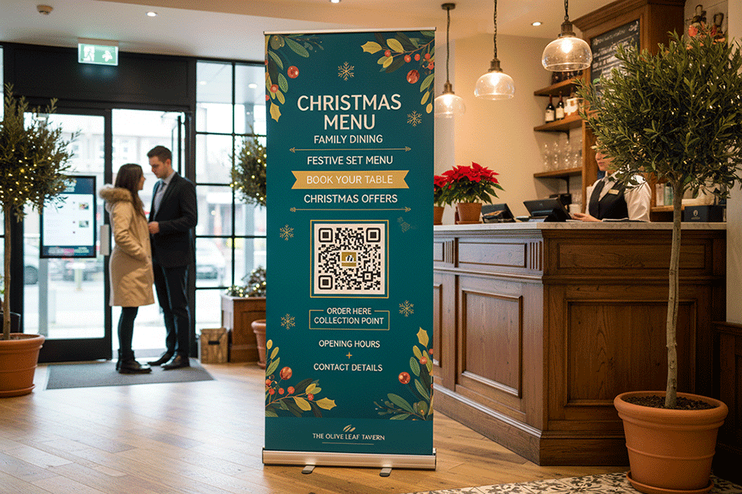 Mediterranean Restaurant Christmas Banner Stands