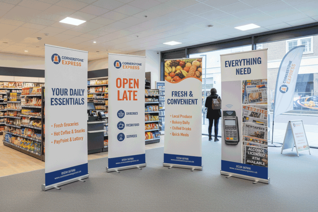 Convenience Store Indoor Banner Stands