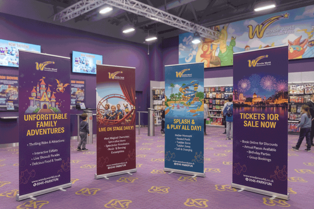Family Attraction Indoor Banner Stands