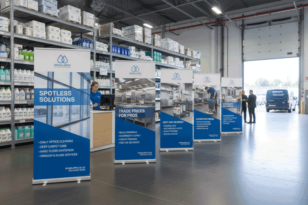 Janitorial Supplier Indoor Banner Stands