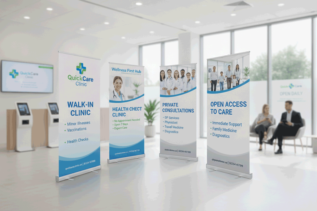 Walk-In Clinic Indoor Banner Stands