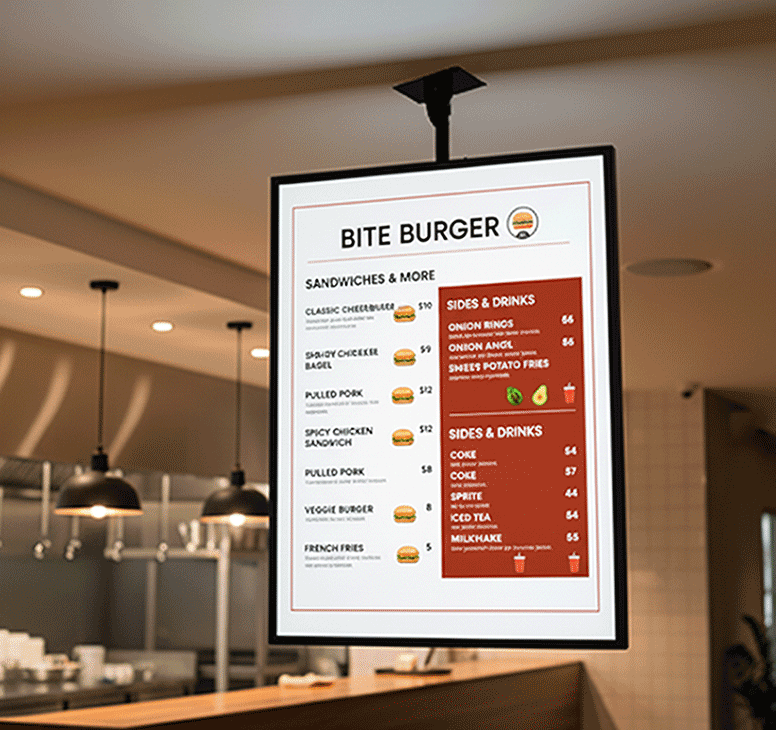Sandwich & Burger Shop A1 Hanging Ceiling LED Menu