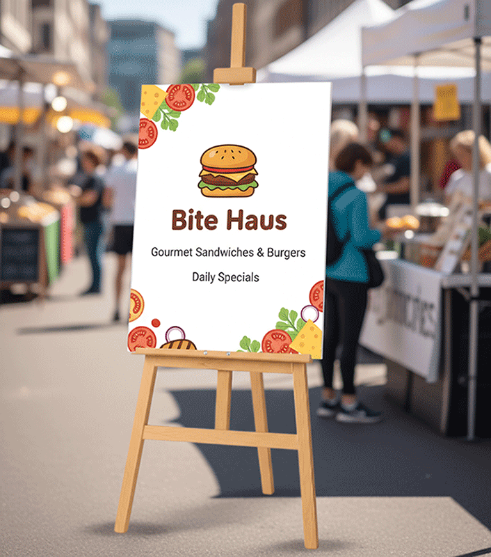 Sandwich & Burger Shop Wooden Easel with Printed Board